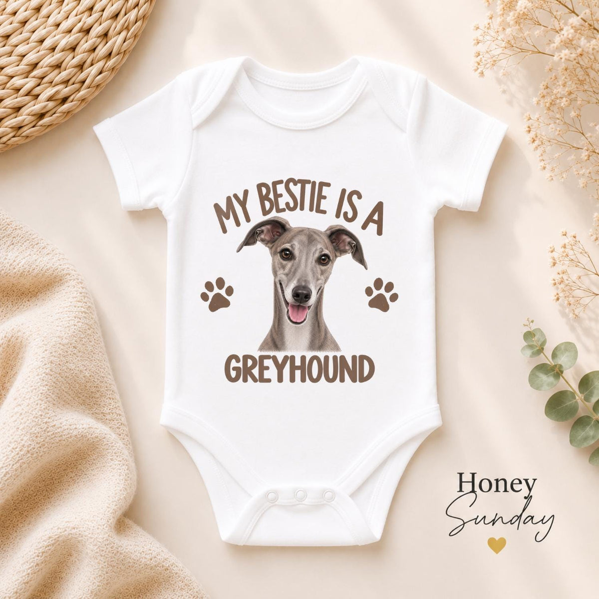 My Bestie Is a Greyhound Baby Vest