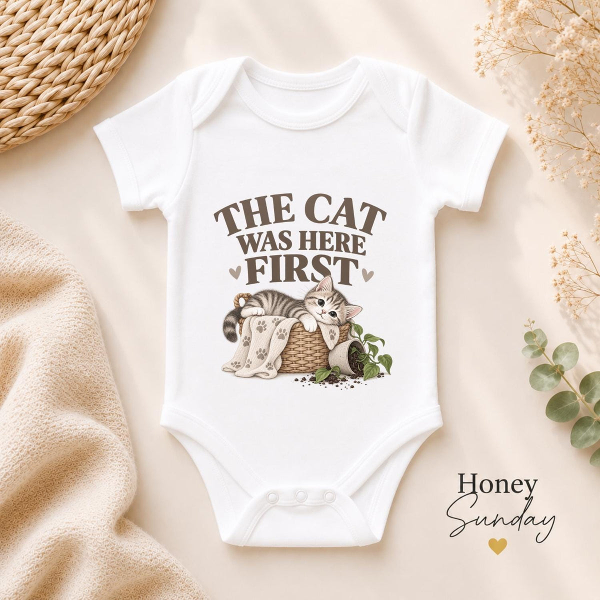 The Cat Was Here First Baby Vest